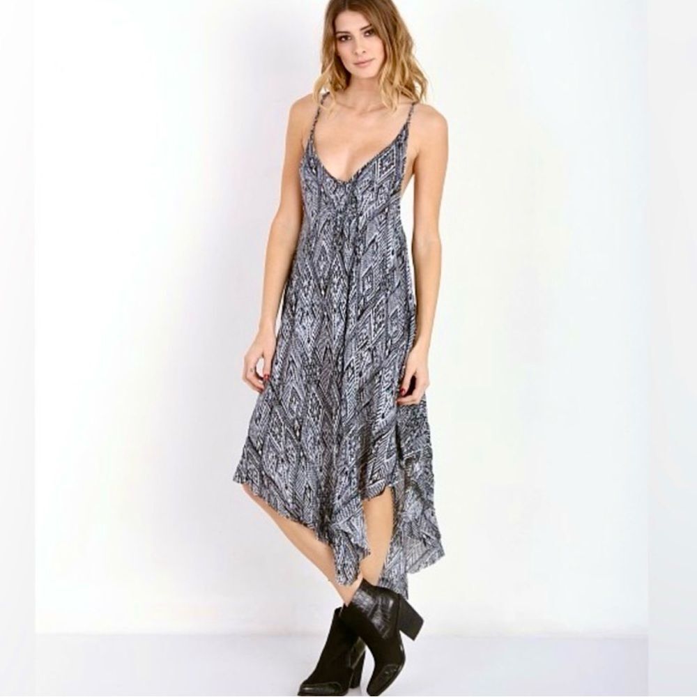 Free People Knot For You Raven Tribal Print Raw Edged Dress Cover Up Sz S
